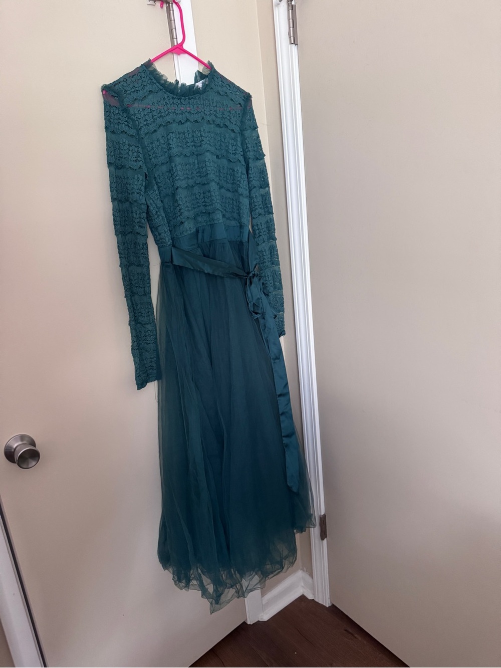 Baltic Born Emerald Green Lace Long Sleeve Tulle Midi Dress